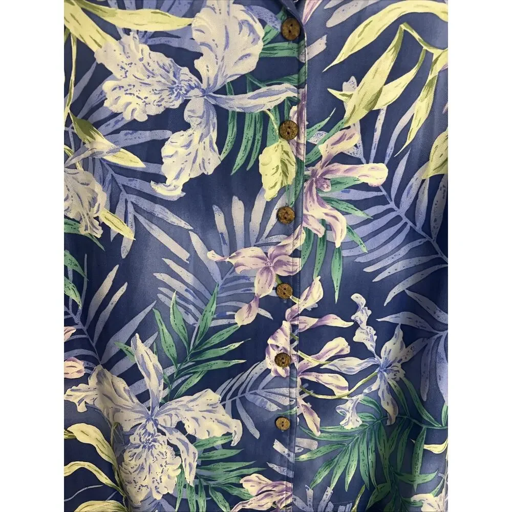Kriss Kross Womens Floral Tropical Button Up Shirt Size 16 Silk Cruise Resort